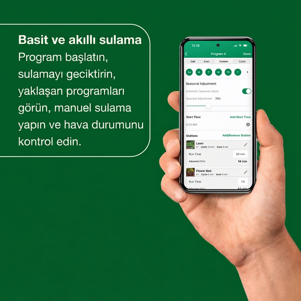 Rain Bird mobil uygulamasında sulama programı ekranı